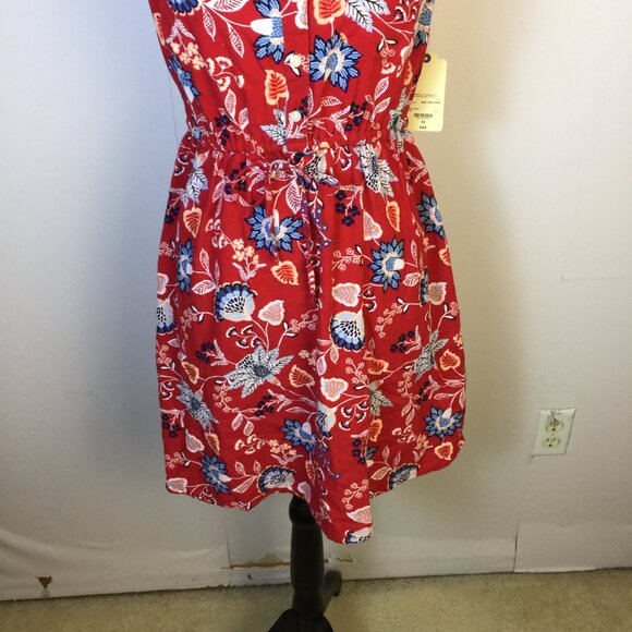 New! St. John’s Bay Dress XS Red Blue Floral Sleeveless Drawstring Waist - Picture 5 of 14